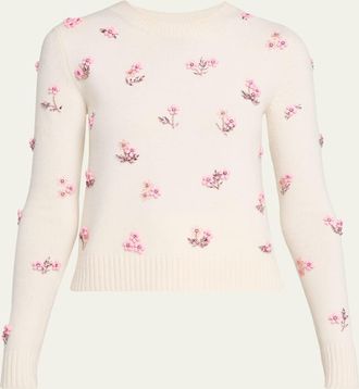 Oscar De La Renta Flower Crystal Embellished Wool Sweater