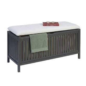 Relaxdays Relaxdays Cesto De Ropa Con Asiento, Nogal, Tapa Acolchada, 50 X 100 X 38 Cm, Taburete Ba&ntilde;o Con Almacenaje, Gris/blanco