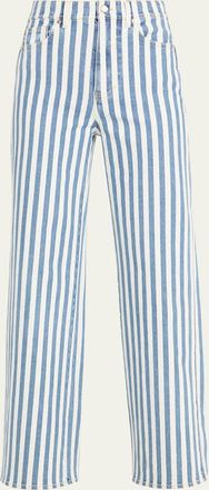 Veronica Beard Taylor High-Rise Wide-Leg Striped Jeans