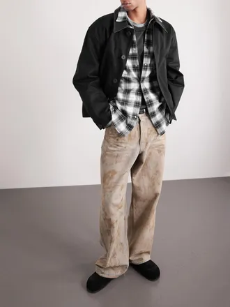 Amiri Bones Appliqu&eacute;d Frayed Checked Cotton-Flannel Overshirt