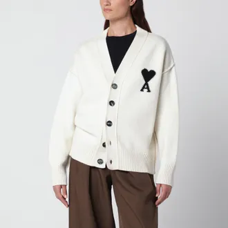 Ami Cardigan Ami De Coeur bianco in lana merino