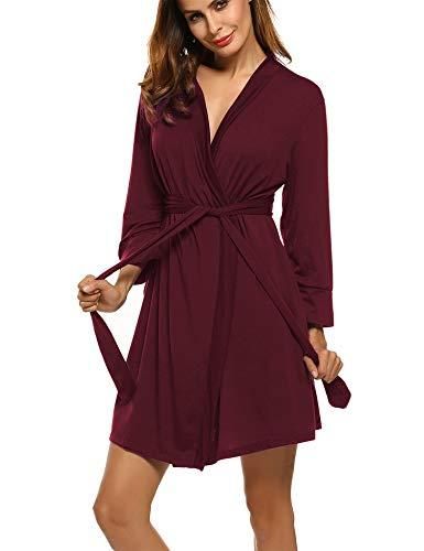 Peignoir Femme Court Ékouaer - Kimono Léger Tricoté - Doux & Respirant - Avec Poches - Taille S-XXL