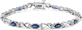 House of Brilliance 10K White Gold 5x4mm Oval Sapphire Gemstone and 1/10 Cttw Diamond Prong Set X Link Bracelet - Size 7 (H-I Color, SI1-SI2 Clarity)