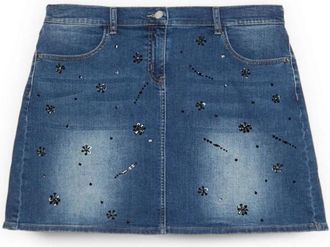 Fiorella Rubino Denim Minirok met Applicaties - Dames - Spijkerrokken - Blauw - 4XL - Denim - Rokken
