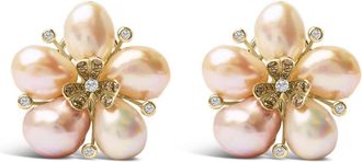 House of Brilliance 18K Rose Gold 3/8 Cttw Diamond and Freshwater Pearl Blossom Stud Earrings