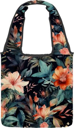 Generic Floral with Leaves Reversible Canvas Shoulder Tote - Double-Sided Print, 12oz Cotton, 27cm Drop, Fold-Flat Bag for Travel, Shopping, Street Outings