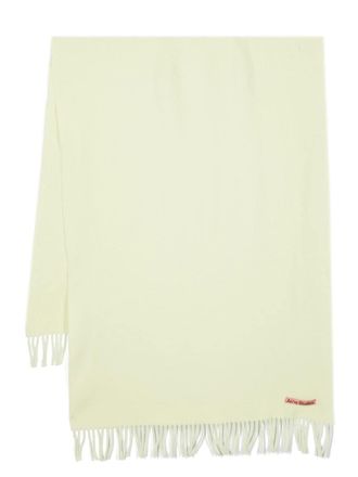 Acne Studios logo-patch fringed scarf - unisex - Wool - One Size - Green