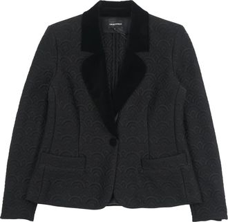 Emporio Armani Single-breasted jas met gewatteerd patroon en fluwelen revers - Dames - Blazers - Zwart - XS - Leer - Jassen