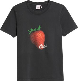 Chlo&eacute; Strawberry Graphic T-Shirt in Ash Black at Nordstrom, Size Medium