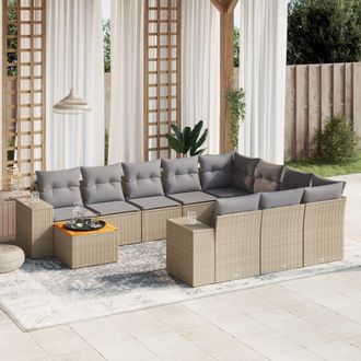 vidaXL Set De Sof&aacute;s De Jard&iacute;n 11pzas Con Cojines Rat&aacute;n Sint&eacute;tico Beige Vidaxl