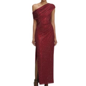Self Portrait Gowns, female, Red, XS, Rhinestone Drape Midi Dress