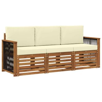 vidaXL Juegos De Sof&aacute;s Con Coj&iacute;n 3 Pcs Madera De Acacia S&oacute;lida Vidaxl