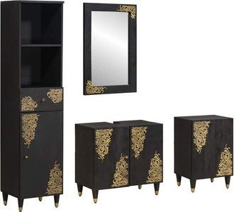 vidaXL Juego De Muebles De Ba&ntilde;o 4 Pcs Negro Madera De Mango Maciza Vidaxl