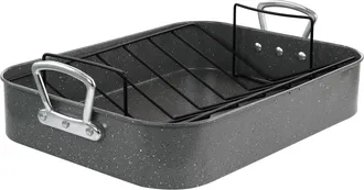 Gibson Greystone 2 Piece Carbon Steel 16.25in. Turkey Roaster Set in Speckled Grey