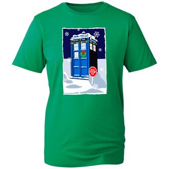 Generic Santa Stop Here Time Machine T-Shirt, Funny British Science Fiction Inspired Xmas 2025 Shirt for Geeks and Whovians (Kelly Green, M Years)