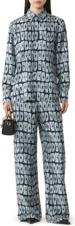 Lanvin Printed Wide-Leg Silk Pants in Haze/sage at Nordstrom, Size 38