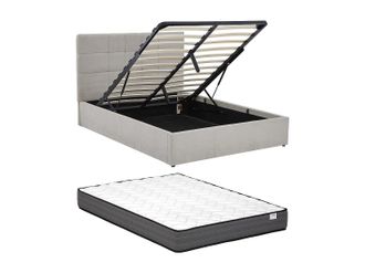 Vente-Unique Letto Con Contenitore 160 X 200 Cm Tessuto Grigio + Materasso - Hopeya