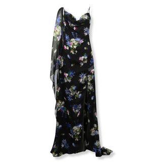 Blumarine Kleedjes, Dames, Veelkleurig, S, Chiffon, Zijden chiffon jurk met geborduurde print