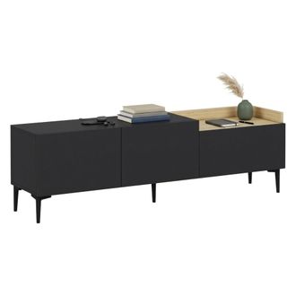 Dmora Mueble Para Tv postal, 3 Puertas Abatibles, 3 Compartimentos, 160x37x48h Cm, Negro Antracita