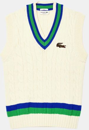 Lacoste Mens Cable Knit Sweater Vest in Cream Wool - Size X-Large