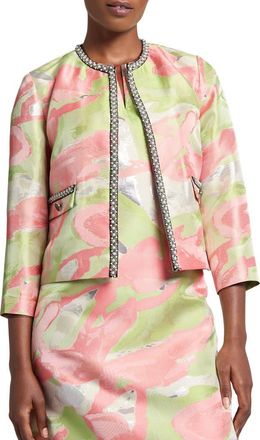 Ming Wang Beaded Abstract Jacquard Jacket in Fern/Orange Burst/Limestone at Nordstrom Rack, Size Xx-Small