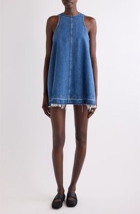 Givenchy Raw Hem Trapeze Denim Minidress in Medium Blue at Nordstrom, Size 38