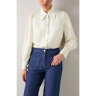L.k. Bennett Sonya Logo Jacquard Button-Up Shirt in Cream at Nordstrom Rack, Size 8 Us / 12 Uk