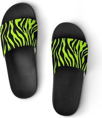 Generic Neon Green Zebra Pattern Unisex Beach Slippers & Pool Slides Anti-Slip House Shoes for Home Outdoor