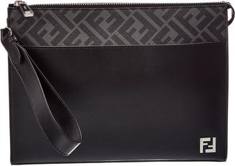 Fendi Fendi Ff Canvas & Leather Clutch