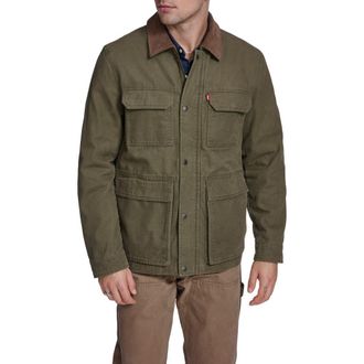 Levi's Corduroy Collar Cotton Canvas Jacket in Olive Tree at Nordstrom, Size Xx-Large