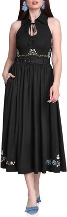 Avec Les Filles Placed Floral Embroidery DRess in Black at Nordstrom, Size 14