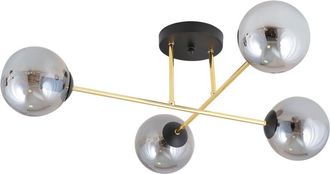 Wonderlamp Plafón de techo negro con 2 barras de metal dorado y 4 esferas gris
