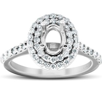Pompeii3 3/4Ct Double Halo Diamond Engagement Ring Oval Setting Semi Mount 14k White Gold
