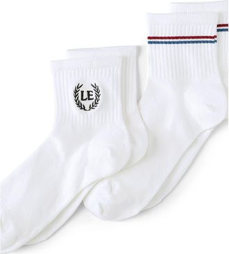 Lands End Quarter Crew Socks 2pk in Red/blue/ivory/crest Pack at Nordstrom