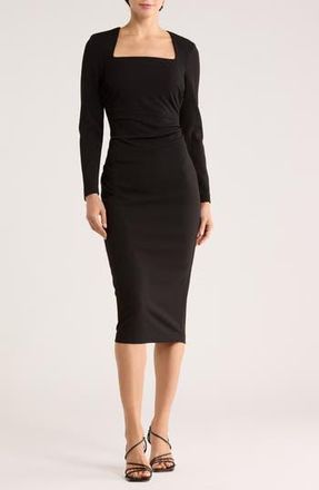 Calvin Klein Square Neck Midi Sheath Dress in Black at Nordstrom Rack, Size 12