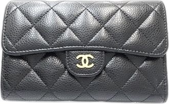 Chanel Black Grained Calfskin Wallet (Tri-Fold) (Pre-Owned)