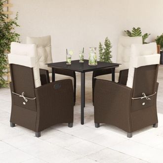 vidaXL Set Comedor De Jard&iacute;n 5 Piezas Y Cojines Rat&aacute;n Sint&eacute;tico Marr&oacute;n Vidaxl