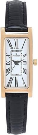 Peugeot Everyday Rectangular Glossy Leather Watch- 35x18MM in Roman-Black at Nordstrom