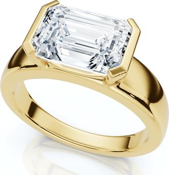 Pompeii3 Certified 3Ct East West Emerald Diamond Engagement Ring 14k Gold or Pt Lab Grown