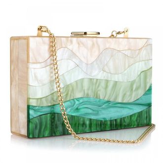 GETS Acrylic Purses and Handbags for Women Multicolor Perspex Geometric Patterns Box Clutch Banquet Evening Crossbody Handbag, A-gradient Green, One Size