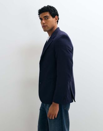 Asos Giacca da abito slim fit blu navy in flanella