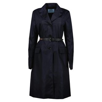 Prada Jassen, Dames, Blauw, S, Nylon, Re-nylon Trench met Riem