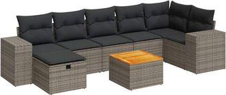 vidaXL Set De Sof&aacute;s De Jard&iacute;n Y Cojines 8 Piezas Rat&aacute;n Sint&eacute;tico Gris Vidaxl