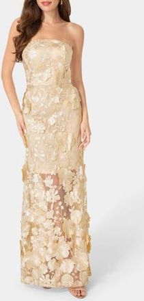 Bebe Embroidered Strapless Gown in Nude Gold at Nordstrom Rack, Size X-Small