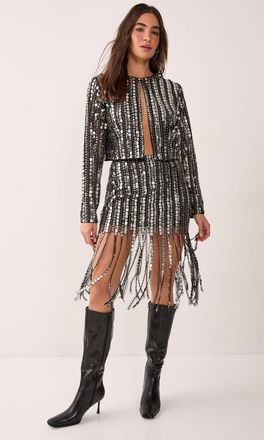 NASTY GAL Womens Beaded Tassel Mini Skirt - Black - Size 12 UK