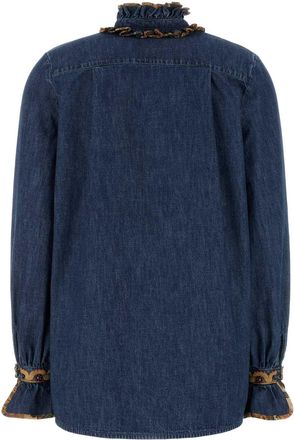 Valentino Garavani Womens Chambray Denim Blouse Mediumbluedenim Exterior: Cotton Maglie Sweater