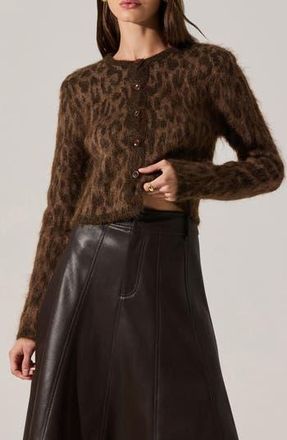 ASTR the Label Katria Fuzzy Cheetah Print Cardigan in Brown Cheetah Print at Nordstrom Rack, Size X-Small
