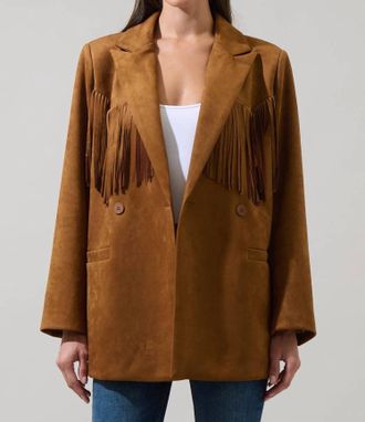 Sugarlips Rufina Fringe Collared Jacket In Brown