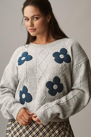 Maeve The Gracey Cable Floral Pullover Sweater by Maeve