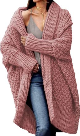 Generic Womens Sweaters Cardigan Batwing Kimono Style Cable Knit Slouchy Wrap Cardigan Pink